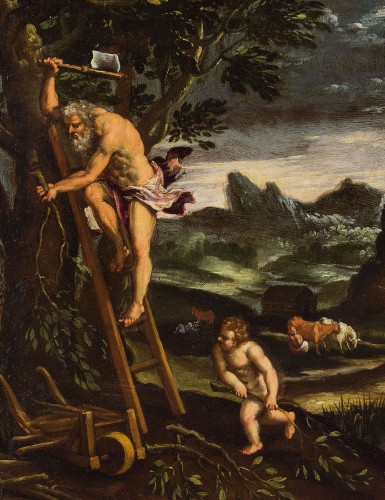 Giovanni Francesco Grimaldi (1606 - 1680) -  Paysage animé avec Adam et Eve - Tableaux et dessins Style Louis XVI
